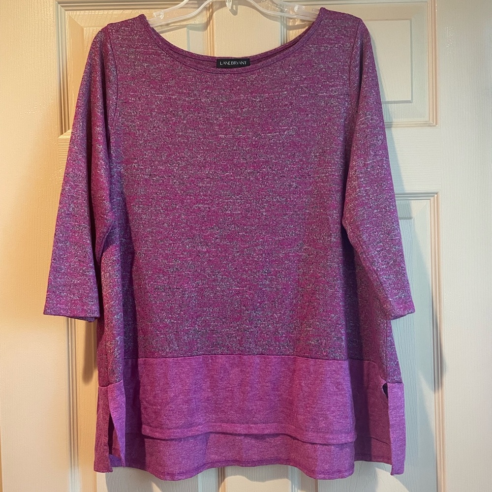 Lane Bryant Heathered Purple 3/4 Sleeve Hi-Low Top w/Side‎ Slits, Size 14/16